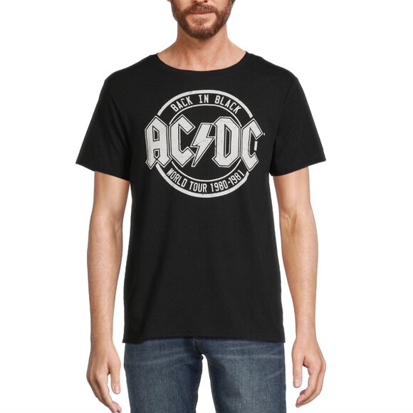AC/DC Mens X Large T-shirt Back In Black World Tour 1980-1981 Graphic Tee - Picture 1 of 10